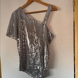 INC International Concepts Silver Sequin Blouse